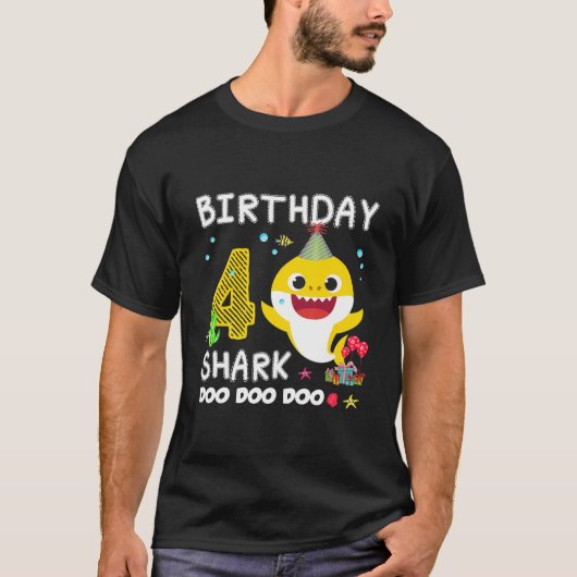 T-shirt Enfants Bébé Requin 4E Anniversaire Garçon Fille 4 (Devant)