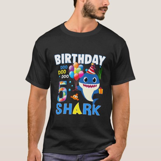 T-shirt Enfants Bébé Requin 5E Anniversaire Garçon Fille 5 (Devant)