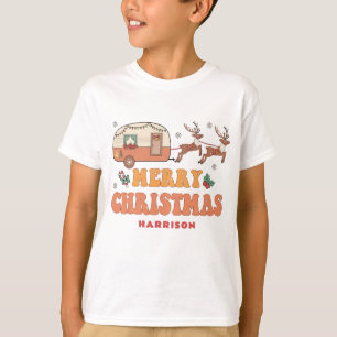 T-shirt Enfants Camping Noël Renne Camion Rétro Nom