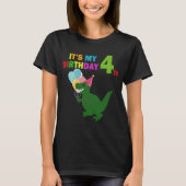 T-shirt Enfants C'est mon 4e anniversaire Joyeux Dinosaure (Devant)