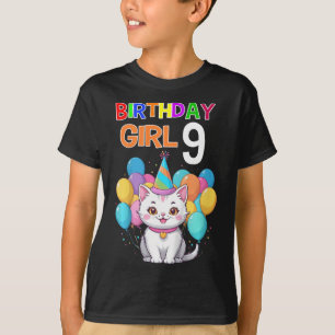 T-shirt Enfants Chat Anniversaire 9 Anniversaire Fille 9e