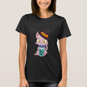 T-shirt Enfants Chat Boire Boba Thanksgiving Day Cute Kitt
