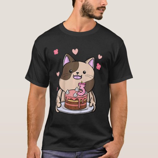 T-shirt Enfants Chubby Chat tenant un gâteau d'anniversair (Devant)