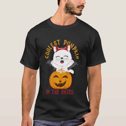 T-shirt Enfants Citrouille La Plus Cool Dans Le Patch Chat (Devant)