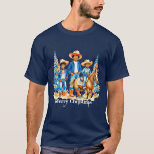 T-shirt Enfants Cowboy Noir Avec Cheval Joyeux Noël
