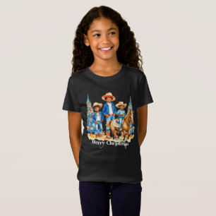T-Shirt Enfants Cowboy Noir Avec Cheval Joyeux Noël