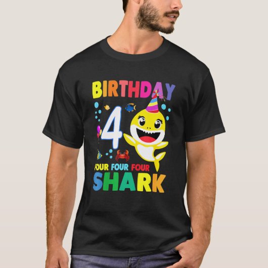 T-shirt Enfants d'anniversaire requin 4e Quatre 4 ans jume (Devant)