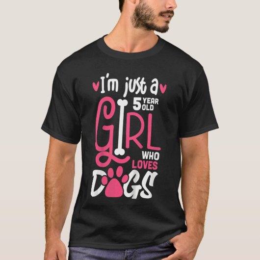 T-shirt Enfants de 5 ans fille qui aime Chiens Chiens Chie (Devant)