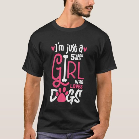 T-shirt Enfants de 5 ans fille qui aime Chiens Chiens Chie (Devant)