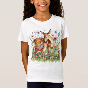 T-Shirt Enfants de cerf et de faon debout dans les fleurs