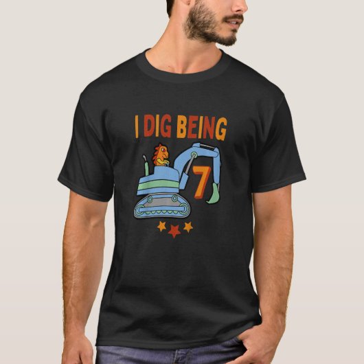 T-shirt Enfants Dinosaur Digger 7e anniversaire, Construct (Devant)