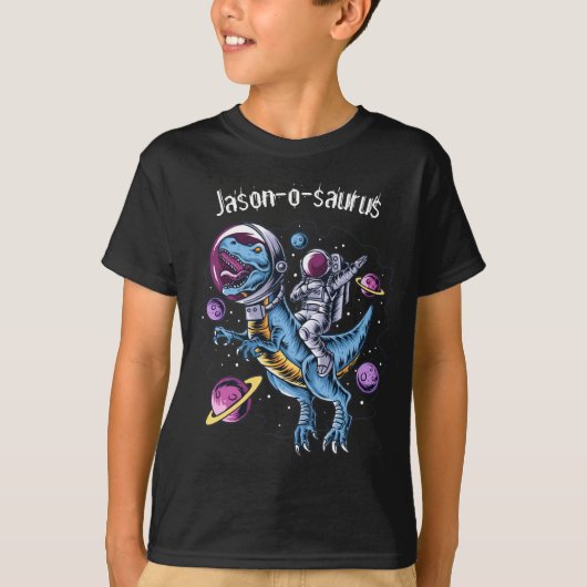 T-shirt Enfants Dinosaur T-Rex Astronaut Ajouter Nom T-Shi (Devant)