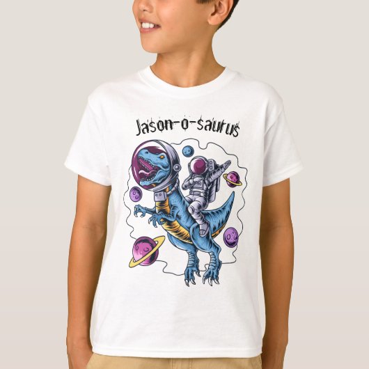 T-shirt Enfants Dinosaur T-Rex Astronaut Ajouter Nom T-Shi (Devant)