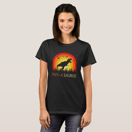 T-shirt Enfants Dinosaur Trex I'm 5 Years old Five A Sauru (Devant entier)