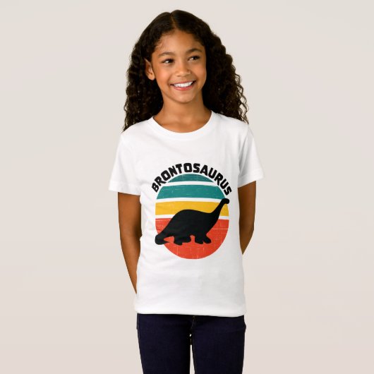T-Shirt Enfants Dinosaure Brontosaurus Retro Sunset Distan (Devant entier)