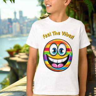 T-Shirt Enfants Émoticône Arc-en-Ciel Drôle