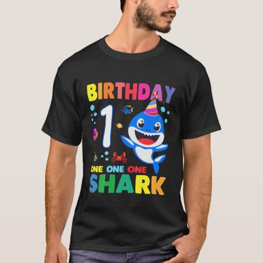 T-shirt Enfants Enfants Bébé Requin 1Er Anniversaire Garço (Devant)