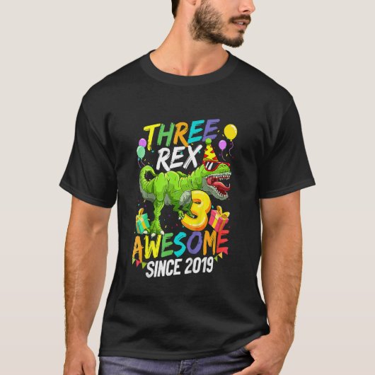T-shirt Enfants Enfants Trois Rex Awesome Depuis 2019 Anni (Devant)