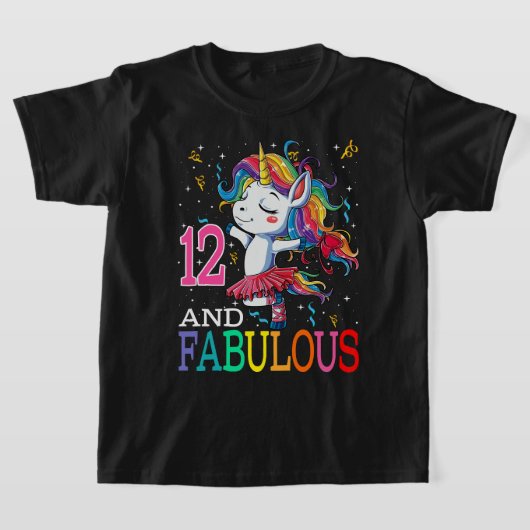 T-shirt Enfants filles 12e anniversaire Unicorn Fabuleux 1 (Poser)