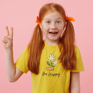 T-Shirt Enfants Fleur Rose Blanc Soyez Heureux