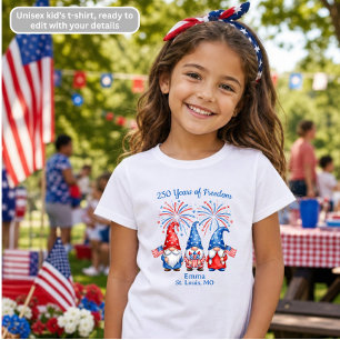 T-Shirt Enfants Gnomes Patriotiques 250 Ans de Lib