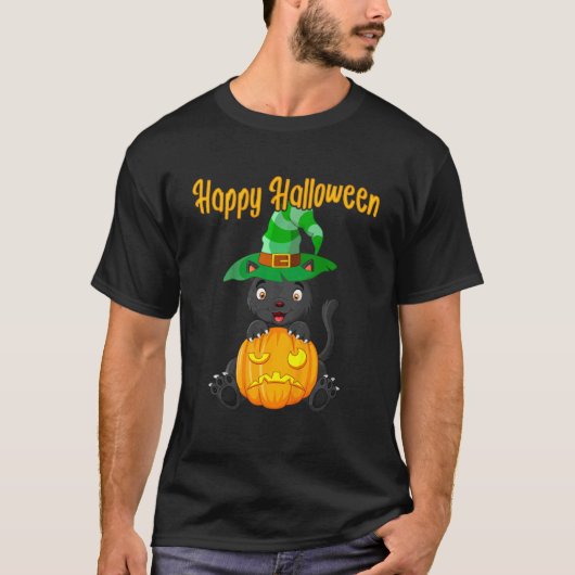 T-shirt Enfants Halloween Citrouille mignonne petit chat n (Devant)