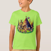 T-shirt Enfants indiens indigènes d'Amérique, Tipis & Anim (Devant)