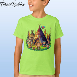 T-shirt Enfants indiens indigènes d'Amérique, Tipis & Anim