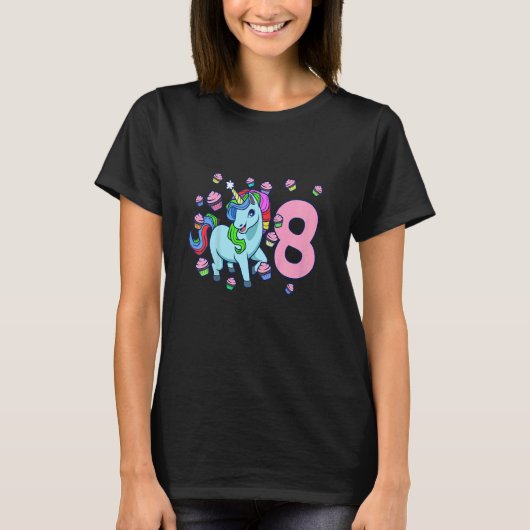 T-shirt Enfants J'ai 8 ans avec la licorne fille anniversa (Devant)