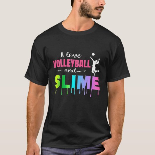T-shirt Enfants J'Aime Le Volley Et Le Slime Pour Fille Jo (Devant)