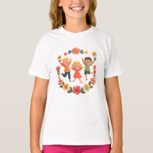 T-shirt Enfants jouant avec des fleurs – Amusement en plei