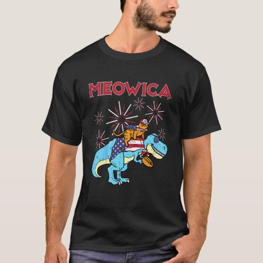 T-shirt Enfants Meowica Chat Sur Trex Hotdog Drapeau Améri (Devant)