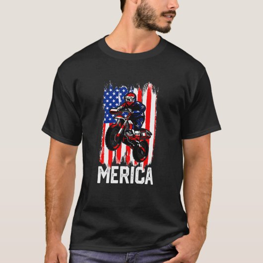T-shirt Enfants Merica Drapeau américain Motorcross Dirt V (Devant)