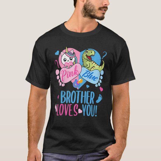 T-shirt Enfants mignonne rose ou bleu FRÈRE vous aime Dino (Devant)