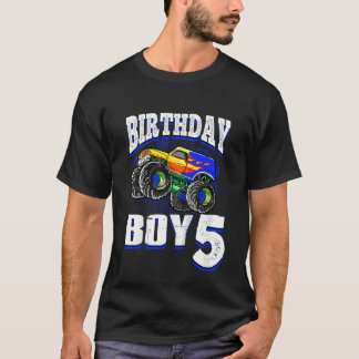 T-shirt Enfants Monster Camion Birthday Boy Is 5 Kids 5th