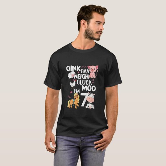 T-shirt Enfants Oink Baa Neigh Cluck Moo I'm 7 Animaux Nai (Devant entier)