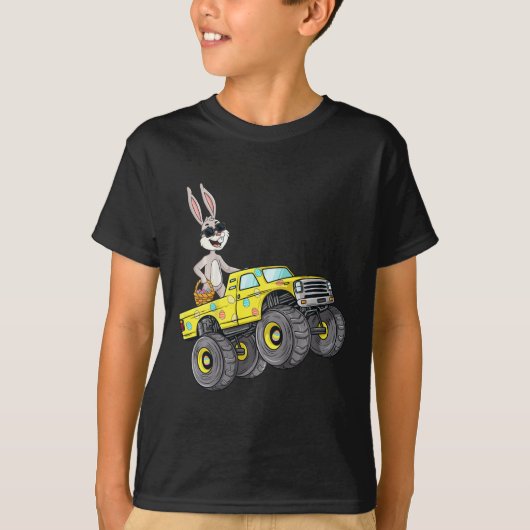 T-shirt Enfants Pâques Rabbit équitation Monster Camion Fu (Devant)