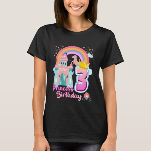 T-shirt Enfants Princess 3e anniversaire Cheval Rainbow Ca (Devant)