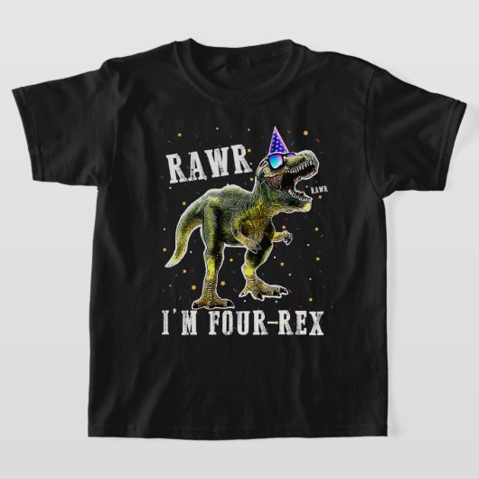T-shirt Enfants QUATRE Rex T-Rex CHEMISE D'Anniversaire 4  (Poser)