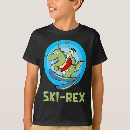 T-shirt Enfants qui skient Ski-rex Dino Drôle Enfant Drôle (Devant)