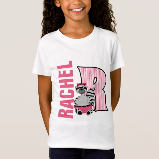 T-Shirt Enfants "R" Monogrammé | Raccoon rose rayé (Devant)