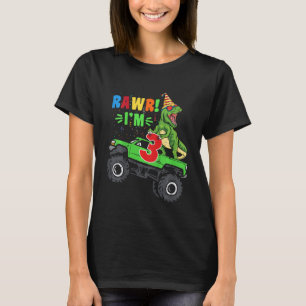 T-shirt Enfants Rawr I'm 3 Dinosaur T Rex Monster Truck Bi