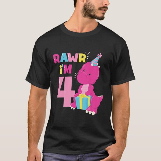 T-shirt Enfants Rawr Im 4 Dinosaur Fille 4E Anniversaire F (Devant)