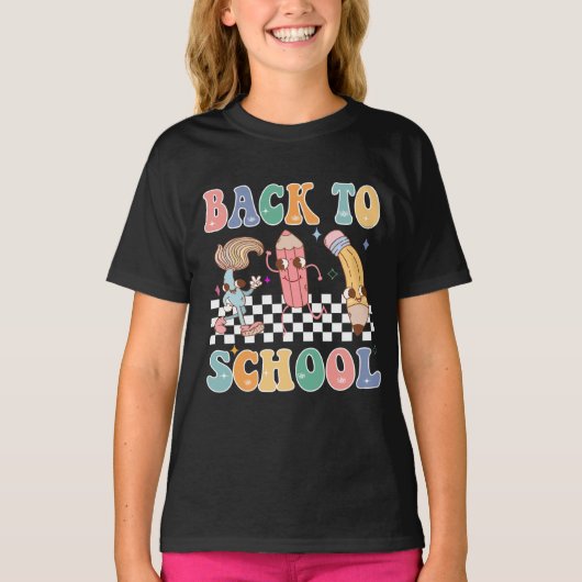 T-shirt enfants Retour à l'école Crayons rétro Caractères (Devant)