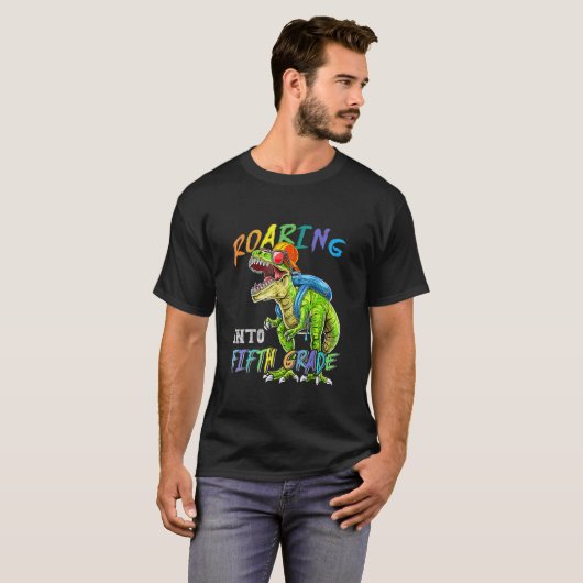 T-shirt Enfants Roaring Dinosaure De Cinquième Année Rex R (Devant entier)