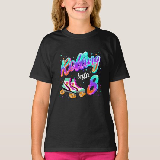 T-shirt Enfants Roulant Dans 8 Ans Fille 8e Anniversaire  (Devant)