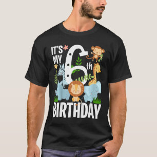 T-shirt Enfants Son 6ème anniversaire Jungle Zoo Thème Saf