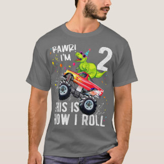 T-shirt Enfants T Rex Dinosaur Monster Truck 2e anniversai
