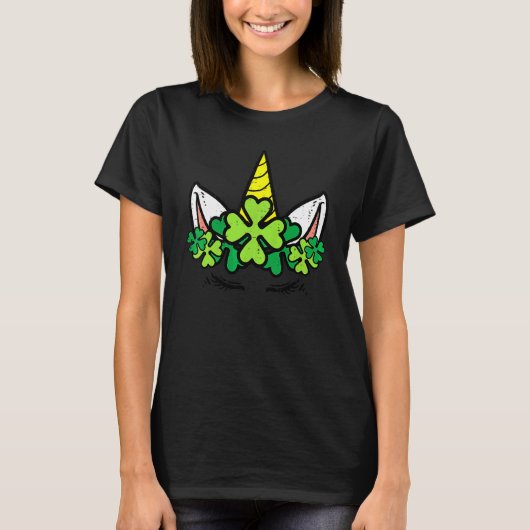 T-shirt Enfants Unicorn Face Shamrock mignonne St Patrick (Devant)