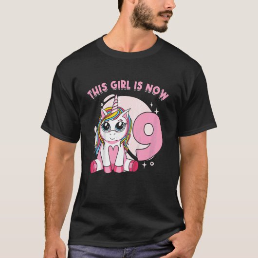 T-shirt Enfants Unicorne fille créature mythique Je suis 9 (Devant)